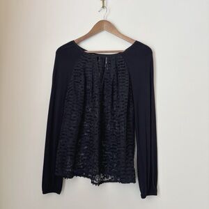 Plenty by Tracy Reese Black Burnout Mesh Semi Sheer Top XS